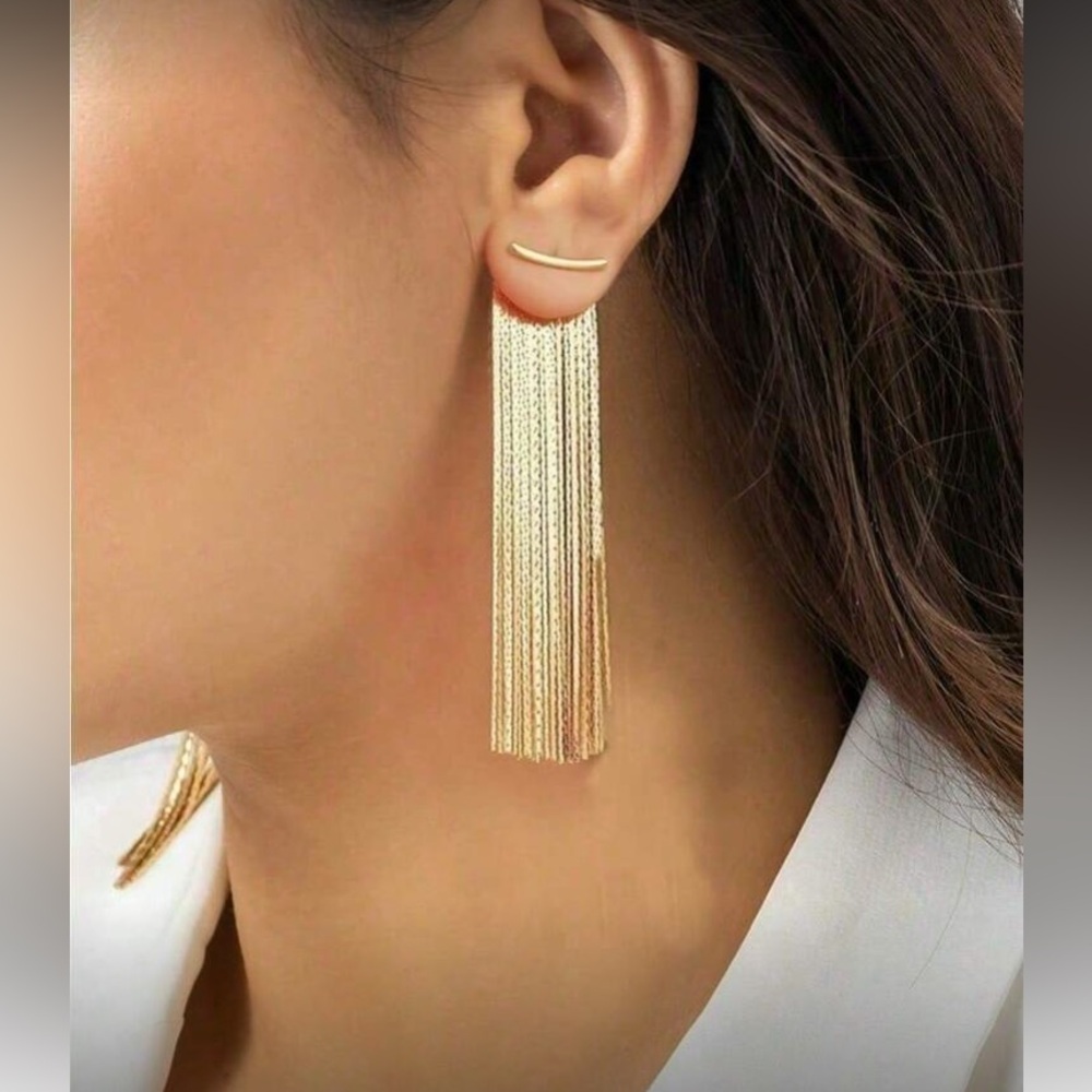 Elegant Gold Tassel Earrings - Picture 5 of 6